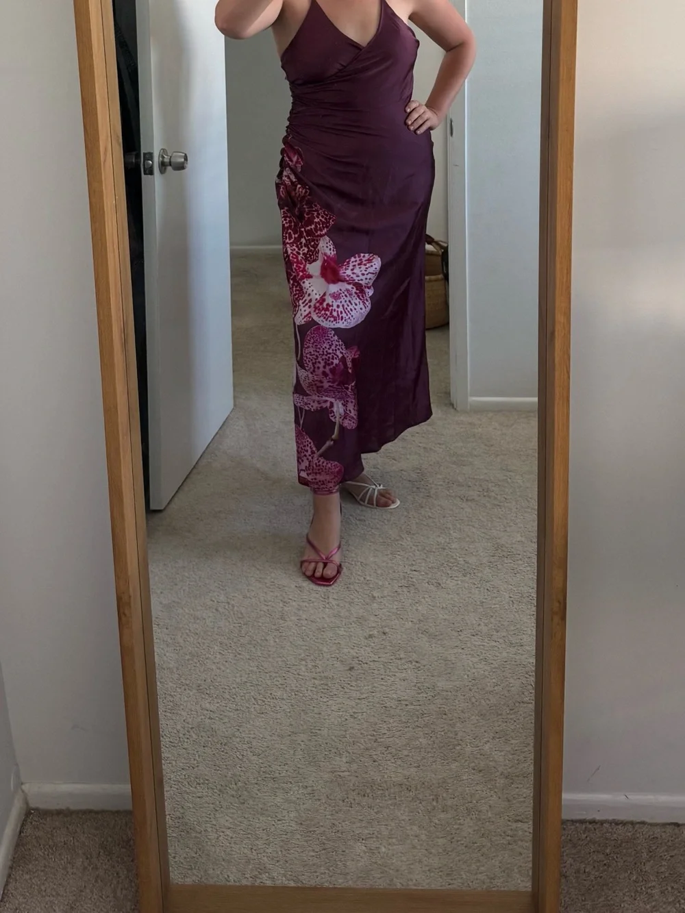 Abercrombie & Fitch orchid satin dress with gold metal back accessory